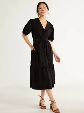 Free Assembly twist front black midi dress